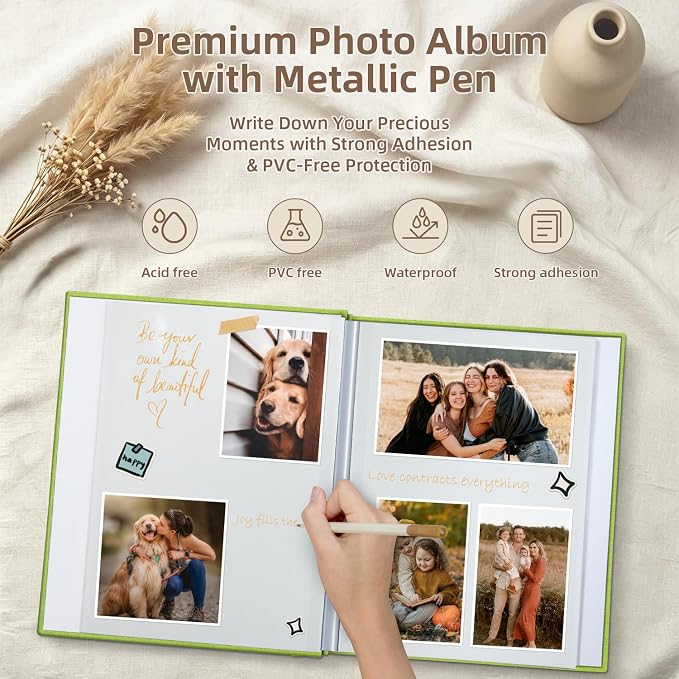 Popotop Photo Album Self Adhesive with Picture Display Window,40 Pages DIY Scrapbooking Supplies Kit for 4x6 8x10 Picture,Linen Cover Memory Book for Baby Wedding, with Scraper and Metallic Pen - Image 4
