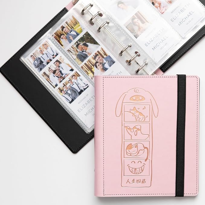 Photo Album For 2X6 Photo Booth Slip In Strips And 4X6 Pictures - 6 Ring Notebook Binder With 20 2 By 6 Sleeves - Fits 80 Photobooth Prints (PINK HARD COVER NEKU&CO, 2X6) - Image 2