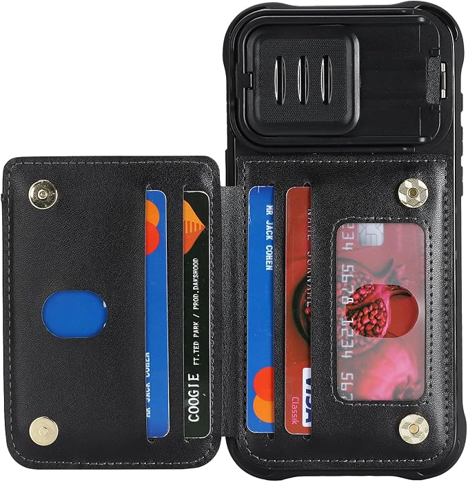 Cavor for iPhone 16 Pro Max Wallet Case with Card Holder, Black | Slide Camera Control Cover, PU Leather Kickstand Stand Protective Phone Case for Women Men - Image 5