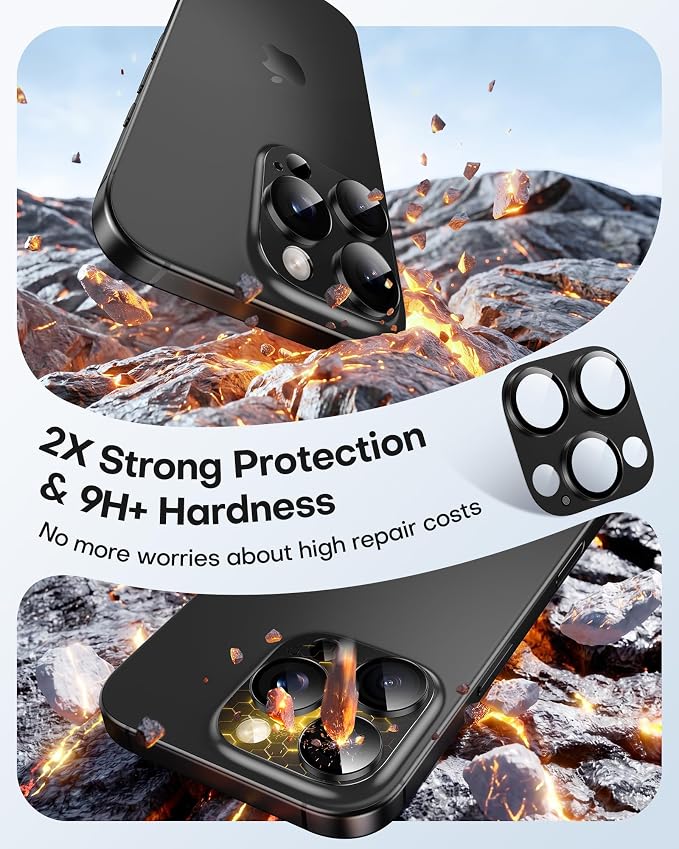 TAURI 2 Pack for iPhone 16 Pro Max/16 Pro Camera Lens Protector, Black | Full Coverage Military-Grade Shatterproof, Upgrade AR Anti-Reflection Ultra Clear Transmission & Case Friendly - Image 3