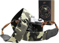 Padwa Lifestyle Camouflage Camera Strap - Double Layer Cowhide Ends,2" Pure Cotton Vintage Woven forest Camo Camera Straps,Adjustable Neck & Shoulder Strap for All DSLR Cameras,Gift for Photographers by PadwaLifestyleCameraStrap