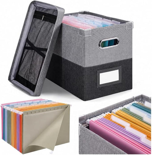 1 Set School Memory Box Organizer, School Keepsake Organizer K-12,Grey | with 15 Hanging File Folders, 4 Labels, 3 Sticker, Mesh-Pocket Lid, for Letter/A4, Report Cards, Photos, Awards, File Keeper by Wenqik
