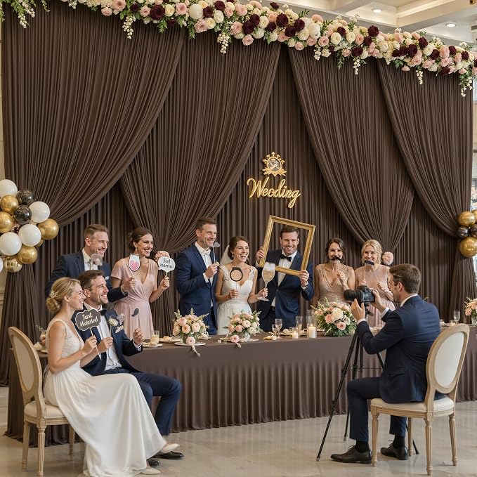 8 Panels Brown Backdrop Curtains for Wedding Party Wrinkle Free Backdrops Curtain Drapes Fabric Decorations Photo Back Drop Cloth for Baby Shower Photography Stage Reception 40ft(W) x 12ft(H) - Image 3