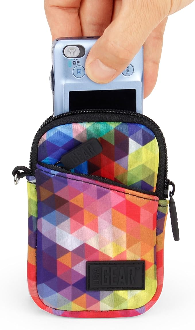 USA Gear Compact Camera Case Fits Kodak Pixpro FZ55, SD Card, Canon SX740 HS, Sony Cybershot T99, DSC-80 & more Small Digital Cameras - Belt Loop, Wrist Strap, Weather Resistant (Geometric) - Image 2