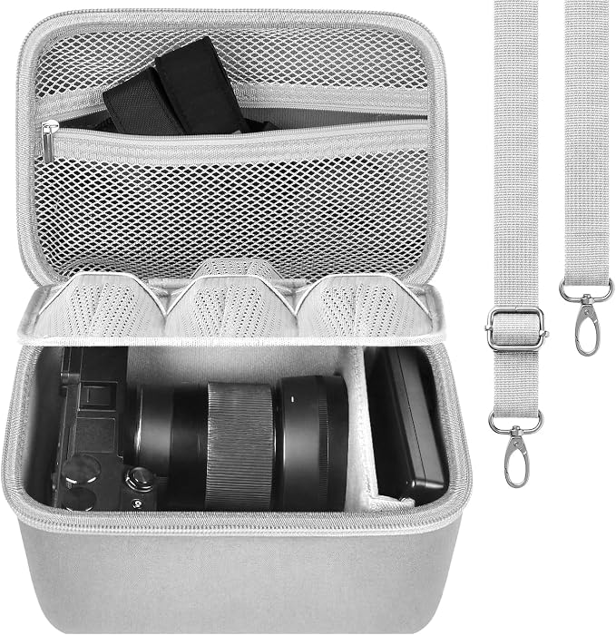 casmilee Camera Case for Sony Alpha ZV-E10 Alpha a6400/ a6700/ a6100/ a6000/ a6600/ a6500 Mirrorless Digital Camera, Hard Travel Bag with a Shoulder Strap for Lens & Accessories (Grey, Large) by Casmilee