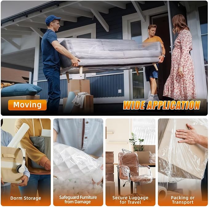 Stretch Film Shrink Wrap for Moving Supplies (5inch, 2 Pack) x 1000ft, Industrial Strength Plastic Wrap Stretch Roll for Pallet Wrapping Shipping Moving Boxes Storage Furniture with Handles, Clear - Image 7