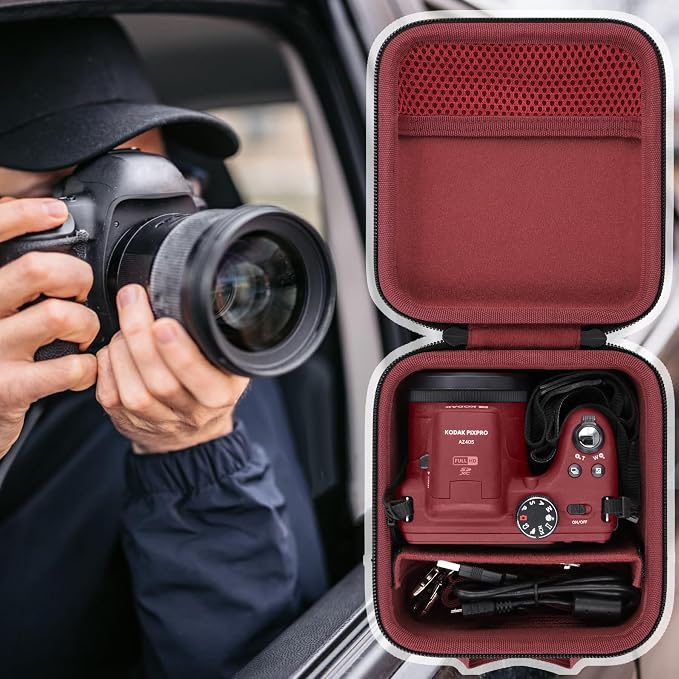 Case for KODAK PIXPRO AZ653/AZ401/AZ405/AZ425/AZ528 Digital Camera | Protective Storage Box, Portable Carrying Box, Smooth Zipper, Travel-ready, Shoulder Strap Covenient to Carry, Red Case - Image 8