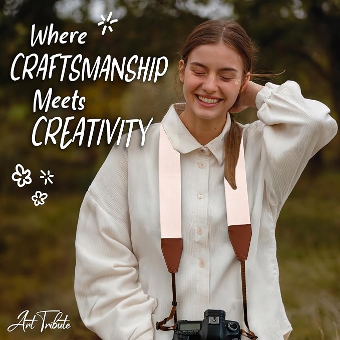 Art Tribute Camera Strap - Shoulder, Crossbody & Neck Camera Strap for Photographers, Fits All Cameras, Canon Nikon Sony Fujifilm, Padded Strap W/Quick Release, Embroidered Cotton & Leather Ends - Image 8