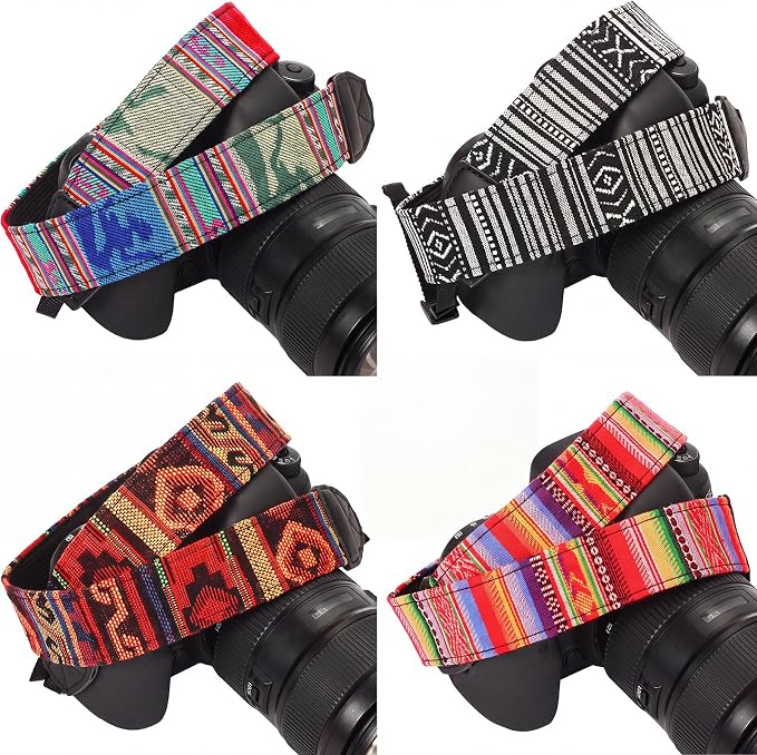4 Pcs Vintage Camera Straps for Photographer, 1.5'' Woven Adjustable Universal Neck Shoulder Crossbody Strap Quick Release for All DSLR SLR Camera, Photographer Gift for Men Women, 4 Style by Saintrygo