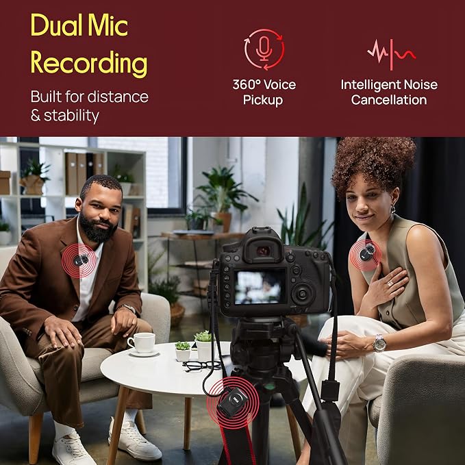Pyle Wireless Lavalier Microphone System | Noise-Canceling Clip-On Lapel Mic with Magnetic Mount, 7H Battery, 360° Omnidirectional Audio, Charging Case | DSLR, iOS & Android for Vlogging, Podcasting - Image 6
