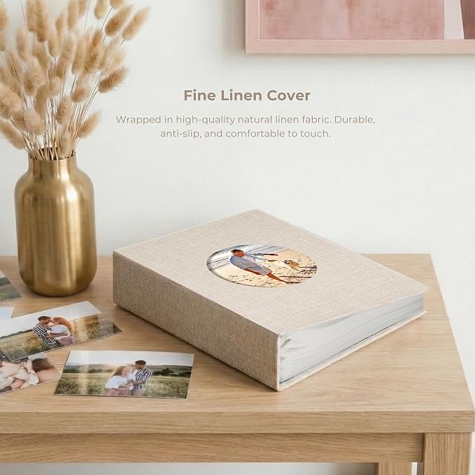 Vienrose Photo Album 4x6 Photos 200 Pockets Linen Cover Slip-in Photo Book with Round Window for Wedding, Vacation Memories, Personalized Picture Organizer, Beige - Image 5