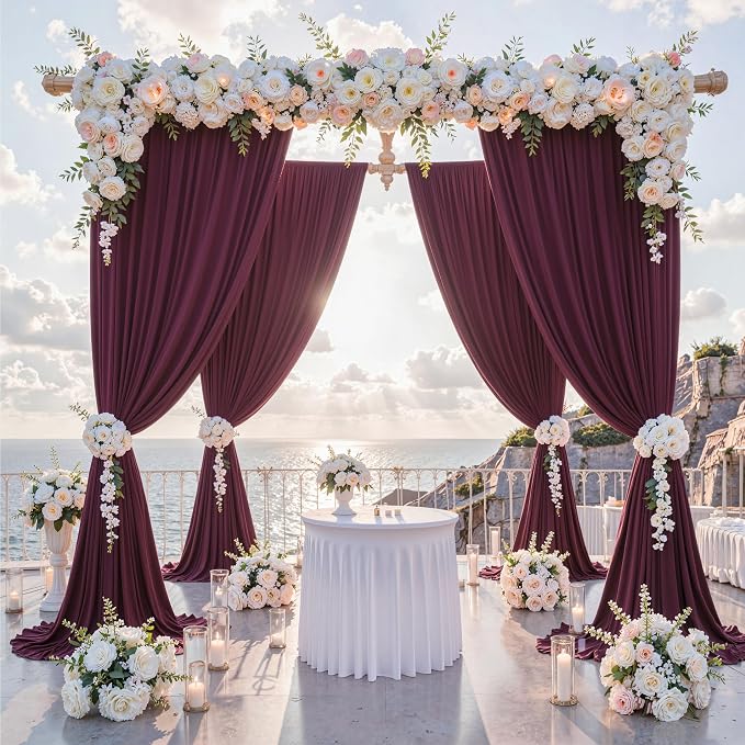 30 ft x 10 ft Wrinkle Free Maroon Backdrop Curtain for Parties, Polyester Burgundy Photo Backdrop Drapes 6 Panels 5x10ft for Baby Shower Wedding Birthday Party Engagement Ceremony Decoration - Image 2