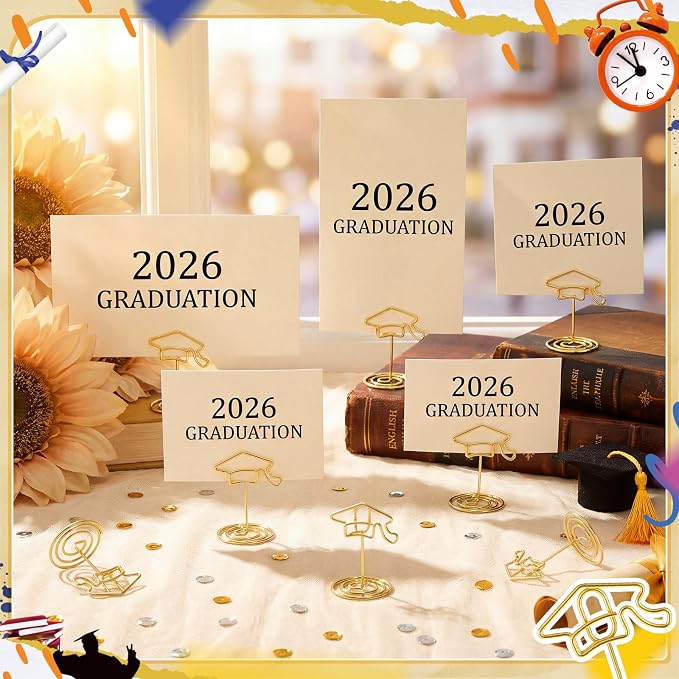 AmazingSpark 36 Pcs 2026 Graduation Gold Photo Holders for Table Centerpieces Metal Photo Holder Gold Picture Display Stands Menu Memo Clips for Graduation Party Table Decoration Supplies(Grad Cap) - Image 2