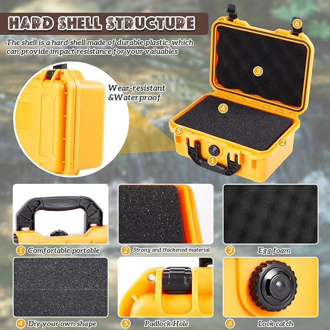 Relaxweex 1 Pcs Waterproof Hard Case with DIY Customizable Foam Insert Portable Protective Case with Knife for Camera Drones Equipments Tools Test Instruments(Yellow,14.3 x 11.4 x 4.5 Inch) - Image 3