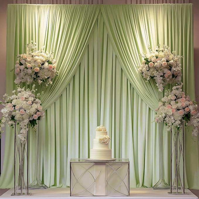 ESGOTBME 30x10ft Wrinkle Free Sage Green Backdrop Curtain for Parties Soft Fabric Drapes Wedding Curtain Backdrop for Birthday Party Decorations Background for Photography 5x10ft, 6 Panels - Image 6