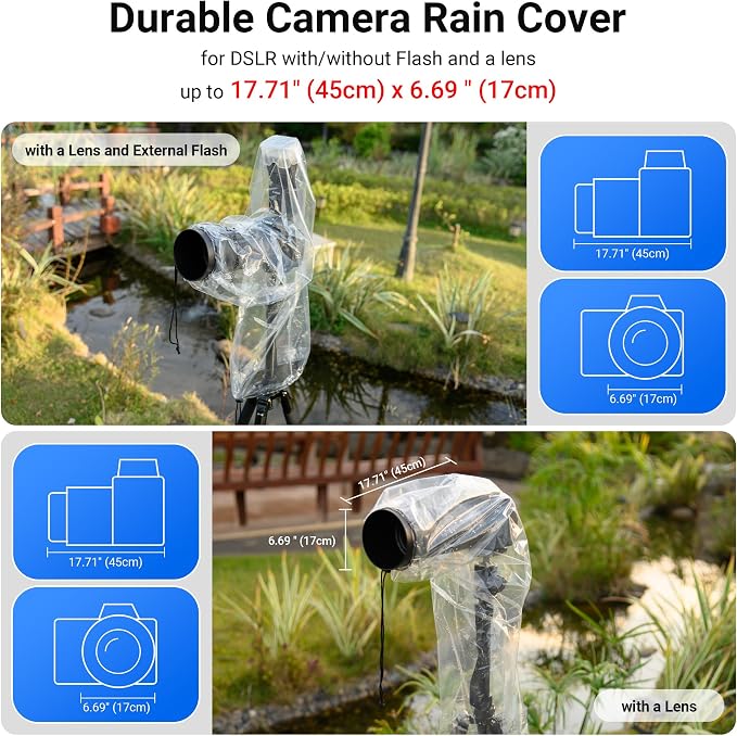 1+1 Clear Camera Rain Cover w/Without Flash for Camera + Lens up to 18" | Waterproof,PE Material,Dust-Proof,for EOS 4000D 90D 80D 77D 70D 6D Rebel T8i T7i T7 T6i T6 D800 D7500 D7200 D5600 D3500 A7RVI - Image 2