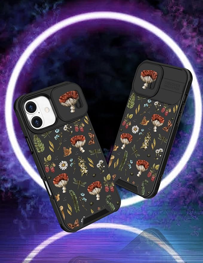 for iPhone 16 Case - Women Cute Phone Cover Girly Pretty Fancy Unique Aesthetic Design Slide Camera Cover Protective Case for Apple for iPhone 16,Mushroom Floral - Image 4