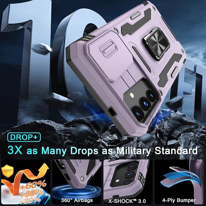 DEERLAMN Case for Samsung Galaxy S25 Plus/S24 Plus 6.7-Inch with Slide Camera Cover+Screen Protector(1 Pack), Rotated Ring Kickstand Military Grade Shockproof Protective Cover-Deep Purple - Image 4