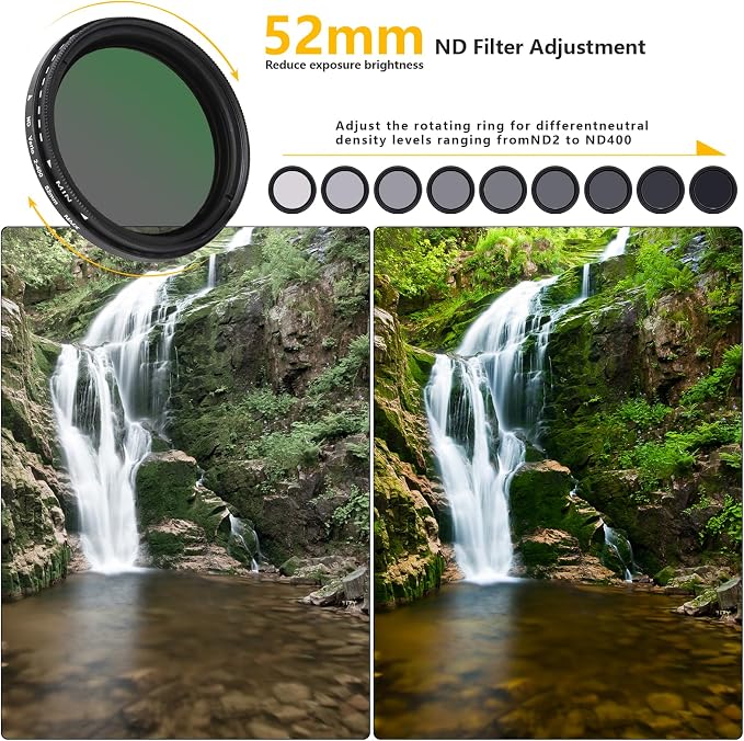 52MM Variable ND2-ND400 Filter, Ultra Slim Multi-Coated Adjustable Neutral Density Filter, Clip-on Phone Lens ND Filter Kit, Compatible for iPhone 15 14 13 12 11, Google Pixel and Other Smart Phones - Image 4