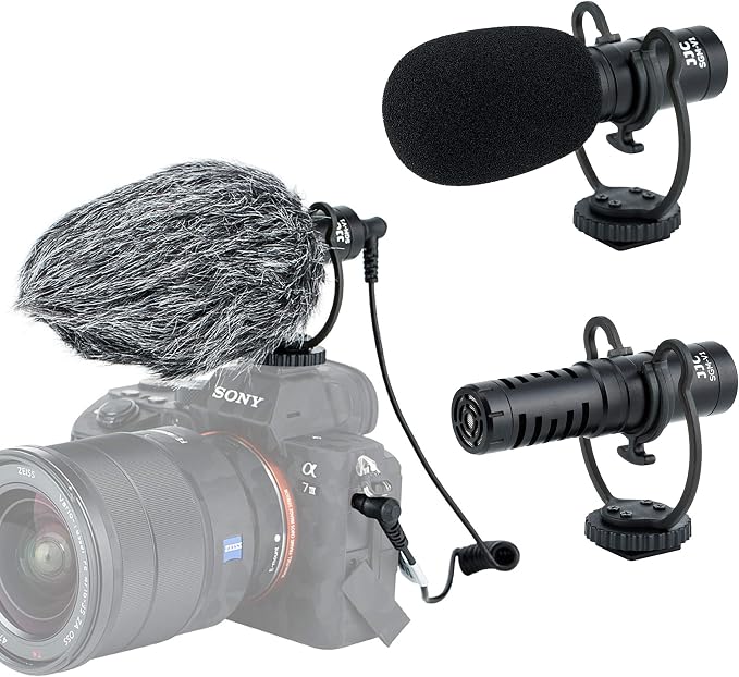 JJC SGM-V1 Shotgun Video Microphone, Cardioid Microphone Condenser Mic Vdeomicro w/Shock Mount, Furry Foam Windscreen, Electret Condenser, 3.5mm TRS TRRS Cable, for Andoid Phone DSLR Camcorder by Fotasy