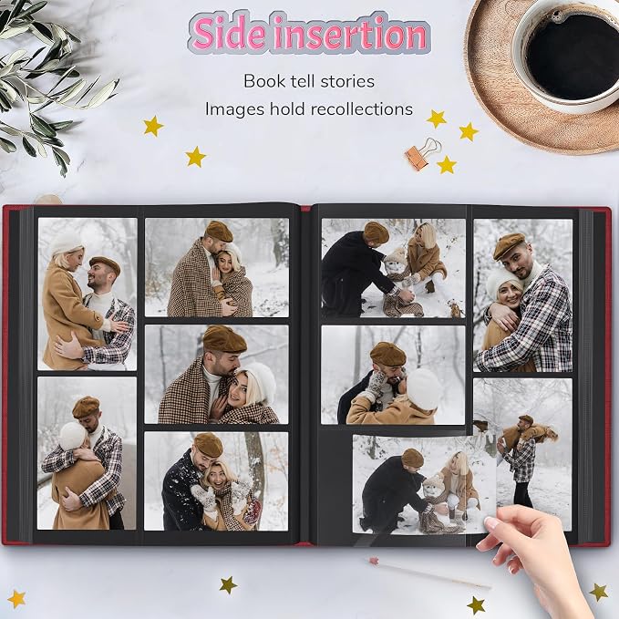 Popotop 4x6 Photo Album 1000 Pictures, Linen Hardcover, Reinforced Spine | Extra-Large 1000-Photo Capacity, Acid-Free PP Slip-In Pockets, 5 Photos per Page, Black Inner Pages, No Memo Space - Image 5
