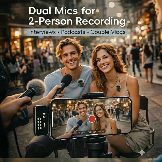 Mini Wireless Lavalier Microphone Noise Cancelling for iPhone,Android Lapel Mic with Charging Case Clip on Microphone Wireless Microphone for Vlogging, YouTube, TikTok Content Creator, Video Recording - Image 4