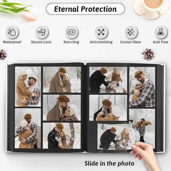 Popotop 4x6 Photo Album Holds 800 Pictures, Vegan Leather Hardcover | 800-Photos Capacity, Clear Slip-In Pockets, Extra-Large Collection Format, Front Photo Window, Gifts for Family Wedding Baby - Image 3