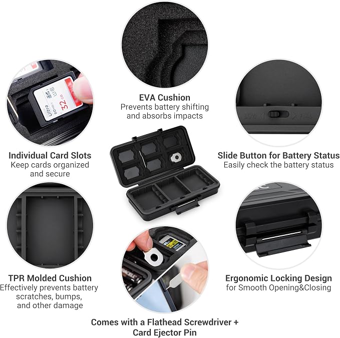 JJC Multi-Function Camera Battery Memory Card Storage Case for 6 SD Card,6 CFexpress Type-B/XQD Cards,5 CFexpress Type-A Cards,8 AA Batteries,3 Camera Batteries Holder Box for LP-E6 NP-FZ100 NPW235 - Image 4