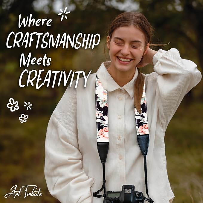 Art Tribute Camera Strap - Shoulder, Crossbody & Neck Camera Strap for Photographers, Fits All Cameras, Canon Nikon Sony Fujifilm, Padded Strap W/Quick Release, Embroidered Cotton & Leather Ends - Image 8