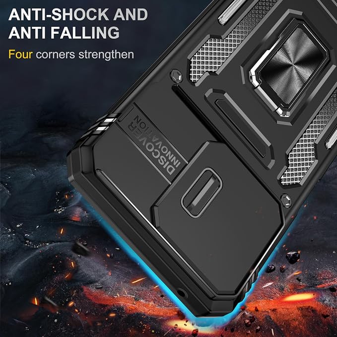 for Moto G 2025 Case with Screen Protector and with Camera Cover, 360°Military Grade Rotatable Kickstand (Heavy Duty) Shockproof Protective, Case for Moto G 2025 Black - Image 3