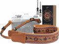 Padwa Lifestyle Embroidered Floral Camera Strap - 1.5" Crazy Horse Cowhide Ends Camera Straps for Photographers, Cute Cotton Weave Soft Suede Fabric Padded Strap fits All Cameras for Adults & Kids by PadwaLifestyleCameraStrap