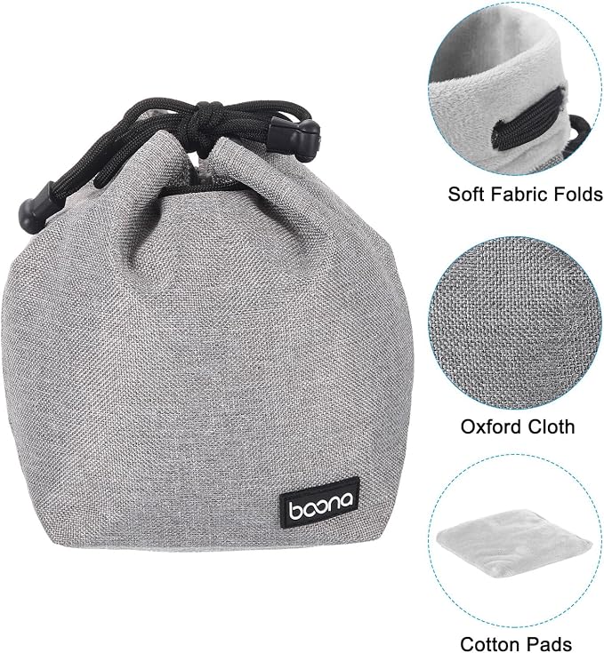 PATIKIL Soft Drawstring Lens Case, Lens Pouch Bag with Cotton Pad 3.94" x 3.94" Thick Fleece Cloth Camera Lens Bag for SLR Lens Water Cups, Grey - Image 3