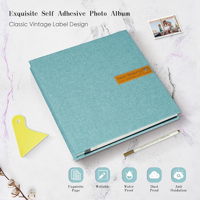 Spbapr Large Photo Album Self Adhesive Magnetic Scrapbook,DIY Scrapbook Album for 4x6 5x7 8x10 Picture,60 Pages Linen Cover Memory Book for Wedding Family Baby Pets, with Metallic Pen and Scraping - Image 4