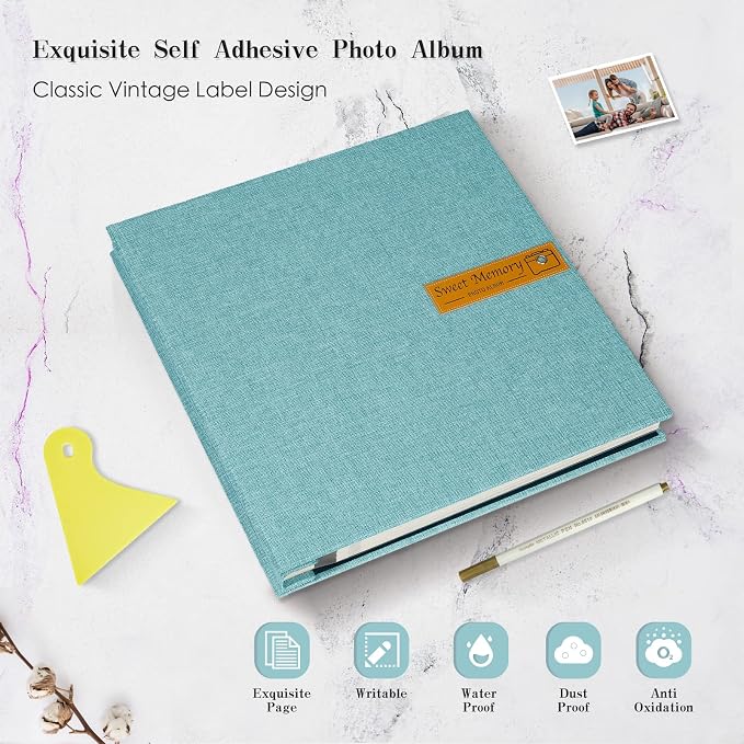 Spbapr Large Photo Album Self Adhesive Magnetic Scrapbook,DIY Scrapbook Album for 4x6 5x7 8x10 Picture,60 Pages Linen Cover Memory Book for Wedding Family Baby Pets, with Metallic Pen and Scraping - Image 4