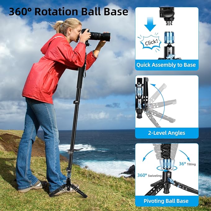 SIRUI AM-404FL+QC-55 Aluminum Camera Monopod with Feet, QR Plate | 75.8" Height, 33LB Load, Quick Release Plate, Sony, Canon, Nikon, DSLR, Mirrorless Camera, Lightweight - Image 3