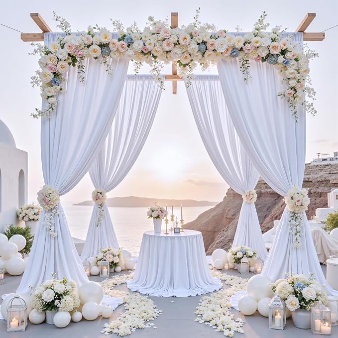 50 ft x 8 ft White Backdrop Curtain Draps for Wedding Parties, 10 Panels 5 ft x 8 ft Wrinkle Free Polyester Photo Drapes for Birthday Party Baby Shower Backdrop Stand - Image 3