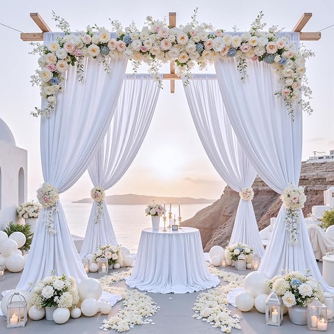 30 ft x 8 ft White Backdrop Curtain Drapes for Wedding Parties, 6 Panels 5 ft x 8 ft Wrinkle Free Polyester Photo Drapes for Birthday Party Baby Shower Backdrop Stand - Image 2