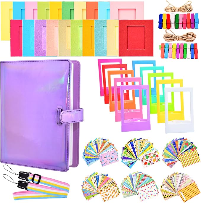 Sunmns Accessories Bundle Kit Compatible with Fujifilm Instax Mini 13 12 11 9 8 90 70 Instant Camera, Include Album, Film Stickers, Photo Frames, Hanging Frame, Strap (Bright Purple) by Sunmns