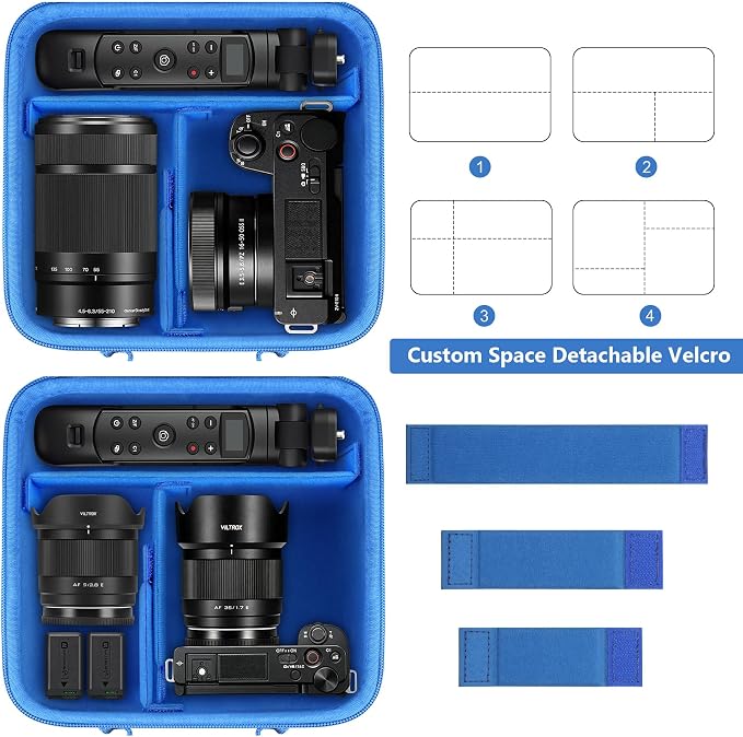 Carrying Case for Sony Alpha ZV-E10/ ZV-E10 II/ZV-E1/ a6400/ a6700/ a6100/ a6000/ a6500/ a6600 Digital Camera, Vlog Camera Kit Storage Holder Fits Tripod, Lens, LED Video Light, Battery, Blue - Image 3