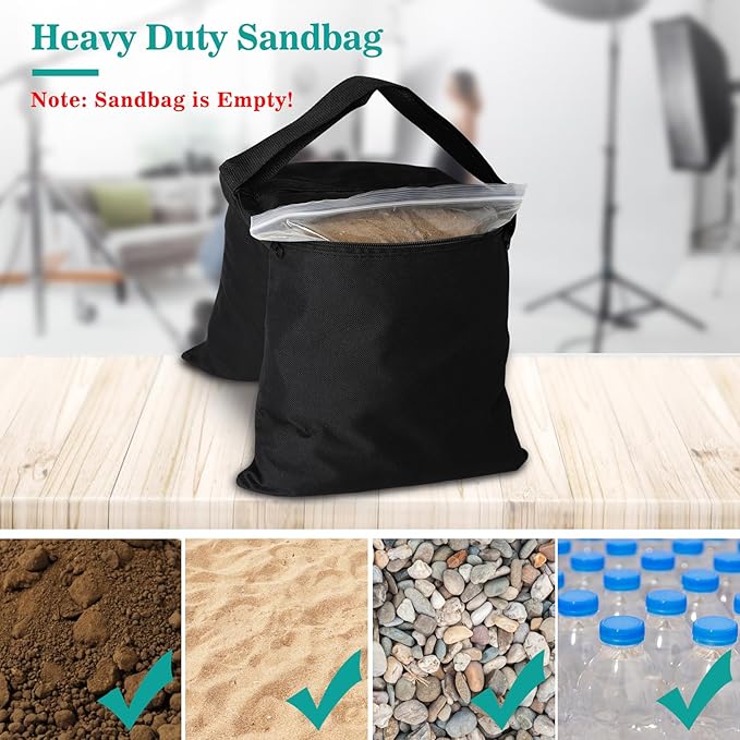 Aimosen 4 Packs Sandbags Weight Bags for Light Stand Photography Video Equipment, Heavy Duty Saddlebag for Backdrop Stand, Photo Tripod, Canopy, Pop up Tent, Umbrella Base, Fishing Chair, Picnic Table - Image 2