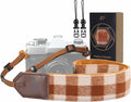 Padwa Lifestyle Camera Strap - 2" Full Grain Leather Ends Camera Straps for Photographers, Unique Vintage Cashmere and Soft Suede Fabric Padded Strap Quick Release fits All Cameras(Beige Brown Check) by PadwaLifestyleCameraStrap