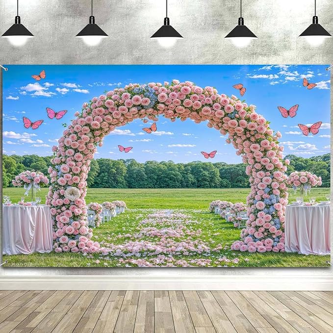 10X6.5ft Pink Lavender Wedding Backdrop Bridal Shower Rose Flower Photography Background Romantic Floral Garland for Girl Woman Wedding Bridal Party Backdrops Wall Photo Studio Shoot - Image 2