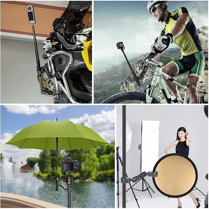 Double Camera Clamp, Flexible Motorcycle Super Clamp Double Crab Clamps 360 Degree Rotatable Sports Camera Handlebar Fixed Mount - Image 7