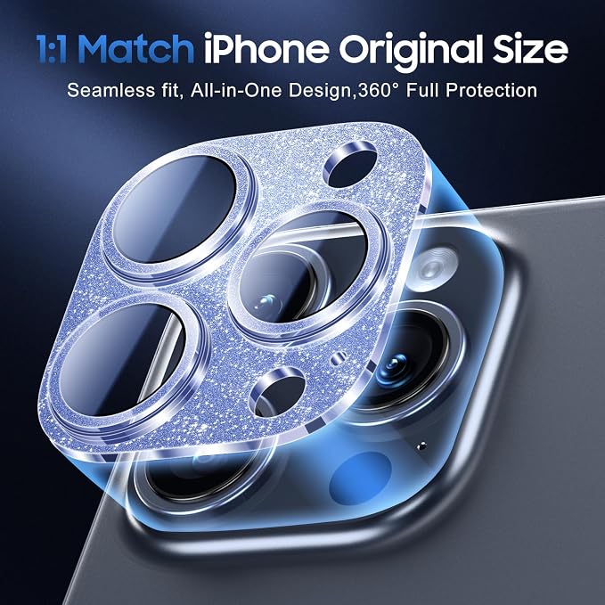 UniqueMe for iPhone 15 Pro/15 Pro Max Camera Lens Protector-Bling Blue | 3 Pack-Drop Protection, Case Friendly, Camera Cover Screen, Update New Version - Image 5