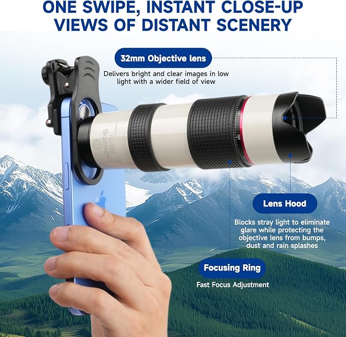 12X HD Telephoto Lens for iPhone/Samsung/Android, High Power Telephoto Camera Lens with Universal Clip Compatibility Most Smartphone Ideal for Concert, Outdoor Photography - Image 3