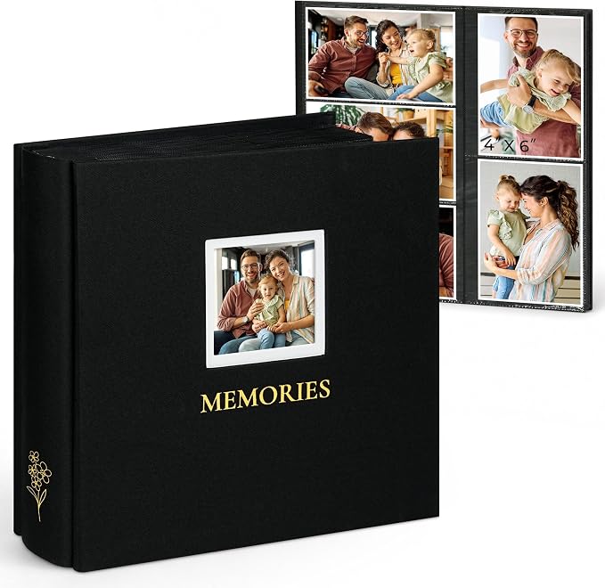 Vienrose Photo Album 4x6 1000 Photos Cover Window Black | Gold Foil Spine, Fabric Cover, Wedding Album, Family Baby Travel, Memory Book by Vienrose