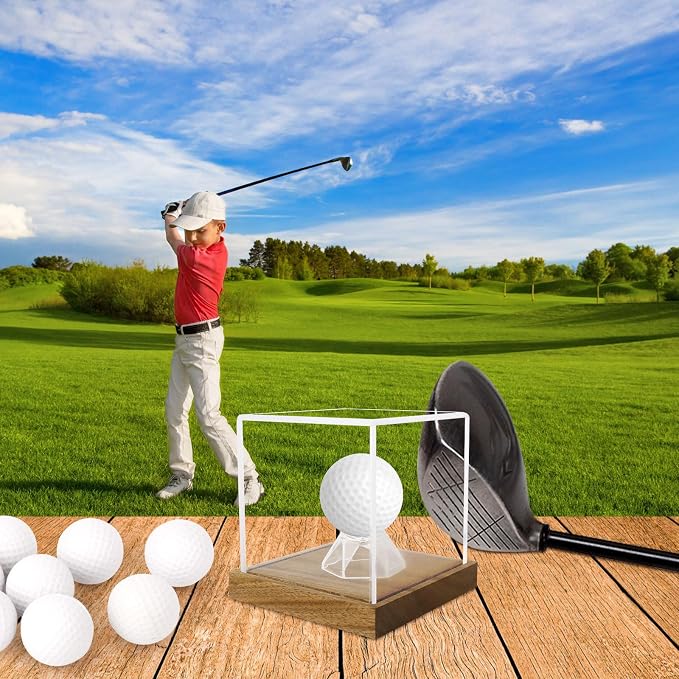 Clear Acrylic Golf Ball Display Case with Wood Base & Acrylic Holder, Memorabilia Stand Cube Holder, Dust Protection Transparent Storage Box for Single Ball Souvenir Golfball Collections - Image 6