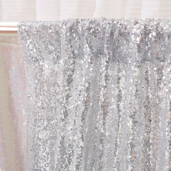 Poise3EHome 8FT x 8FT Silver Sequin Photography Backdrop Curtain for Party Decoration, Silver - Image 4