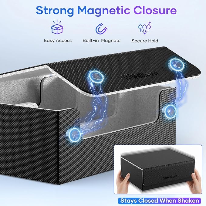 Mlikero Trading Card Storage Box, Bulk Card Storage for 1800+ Sleeved Cards, PU Leather Magnetic Closure Card Organizer with 10 Dividers & 3 Foam Stoppers, Fit for MTG, TCG and Sports Cards - Image 5