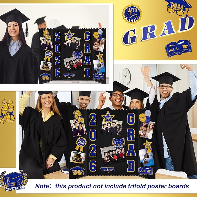 Glenmal Blue Gold Graduation Photo Display Board Sticker Class of 2026 Picture Display Stickers Accessories for 2026 Grad Party College Board Photo Frame Decor (12x9inch,3.9x4.7inch) - Image 6
